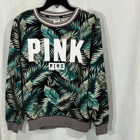 VICTORIAS SECRET PINK LIMITED EDITION TROPICAL PALM OVERSIZE "PINK"SWEATSHIRT XS - Picture 1 of 8